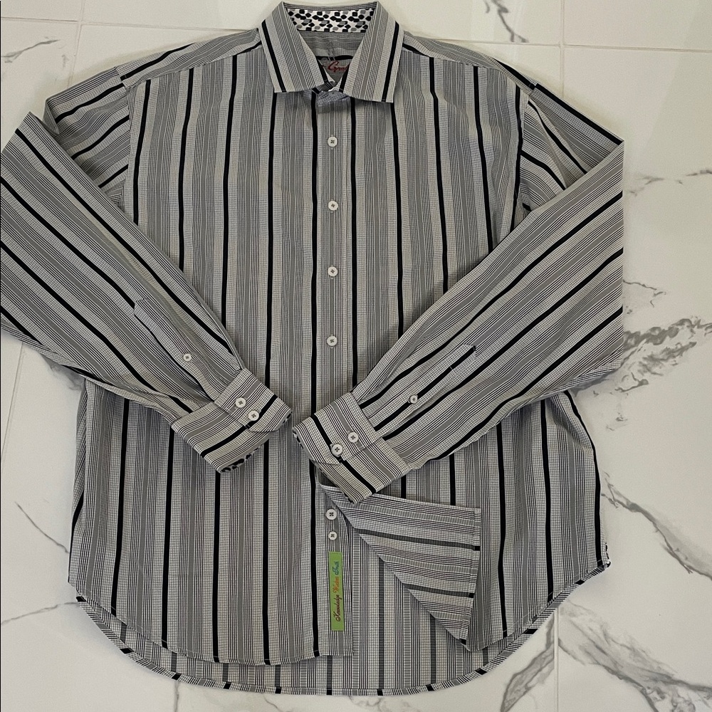Robert Graham Black and Gray Striped Dress Shirt sz XL